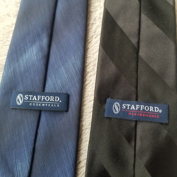 Stafford Necktie Tie Bundle Lot 2pc Striped Black Blue Neckties 3" - Picture 3 of 4